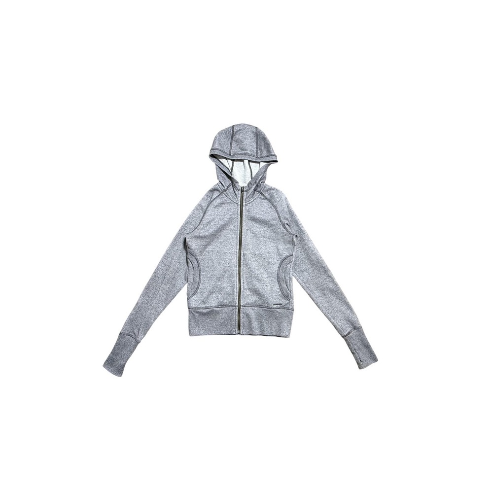 Patagonia Hoodie‎ Womens Small Gray Full Zip Fleece Thumbholes Logo Athletic
